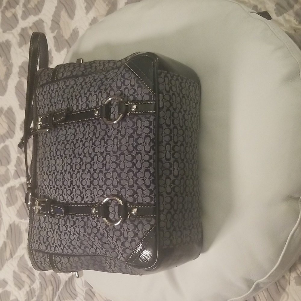 Women's Navy Blue and White Tote handbag; Size 12" × 10" with 10" Handles - Picture 3 of 12
